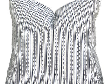 Blue and White Stripe Pillow Cover: Schumacher Cotton Accent Pillow