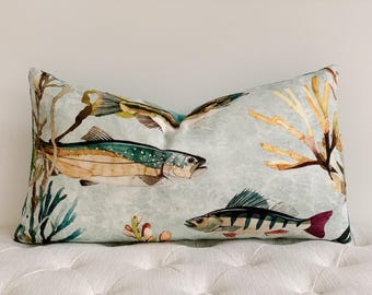 Fish Lumbar Pillow Cover: Osborne & Little Linen Nautical Decor