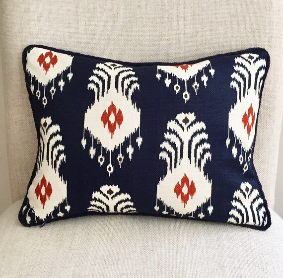Blue and White Ikat Lumbar Designer Pillow Stain Resistant Etsy