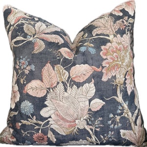 Floral Pillow Cover: Blush Pink & Blue, Cotton Linen Blend