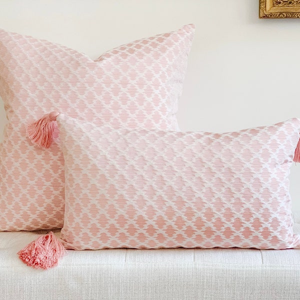 Blush pink Scalamandre Ikat pillow cover, pink designer pillow, ikat pillow, BEST SELLER, pink and white lumbar pillow