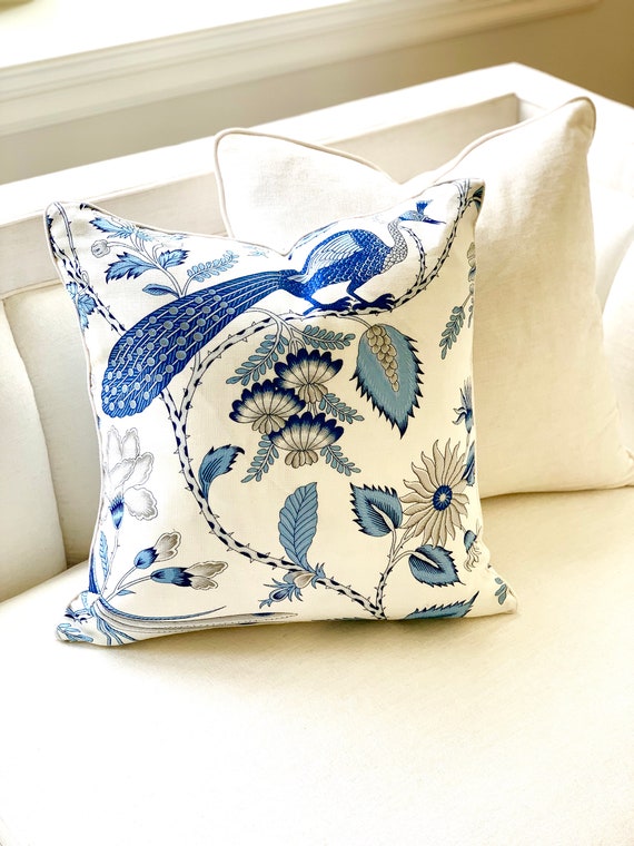 Schumacher Campagne pillow cover blue Blue or Pink Schumacher Pillow Cover