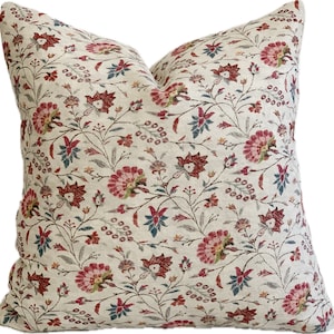 Lisa Fine Floral Linen Pillow Cover: Blush Pink Botanical Accent