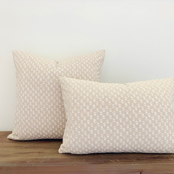 Schumacher beige and white block print pillow cover, neutral pillow, 20 x 20 pillow, decorative pillow, throw pillow