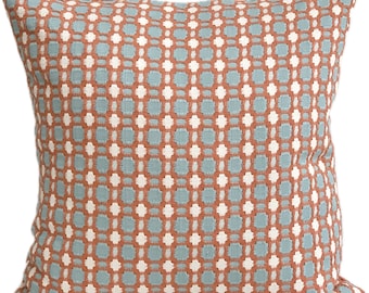 Thibaut Coral & Aqua Pillow Cover: Geometric Coastal Design