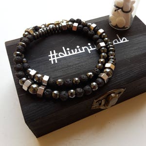 Double Wrap Bracelet in Lava Stone and Hematite