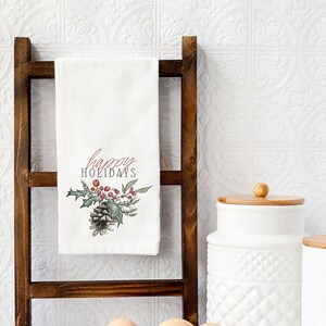 Holly Berry Pinecone Christmas Tea Towel, Christmas Dish Towel, Holiday Tea Towel, Farmhouse Christmas, Christmas Tea Towel, Dish Towel