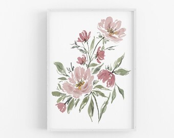 Soft Pink Watercolor Floral Bouquet Art Print / Watercolor Floral Art Print / Hand Painted Wall Art / Watercolor Floral Wall Art
