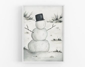 Watercolor Snowman Art Print / Holiday Watercolor Art Print / Hand Painted Wall Art / Watercolor Wall Art / Holiday Art
