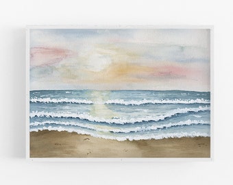 Serene Sunset Watercolor Landscape Art Print / Landscape Watercolor Art Print / Hand Painted Wall Art / Landscape Watercolor Wall Art