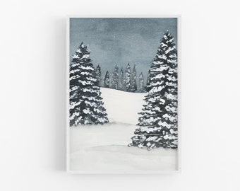 Watercolor Snowy Winter Scene Art Print / Holiday Watercolor Art Print / Hand Painted Wall Art / Watercolor Wall Art / Holiday Art
