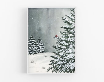Watercolor Christmas Scene Art Print / Holiday Watercolor Art Print / Hand Painted Wall Art / Watercolor Wall Art / Holiday Art