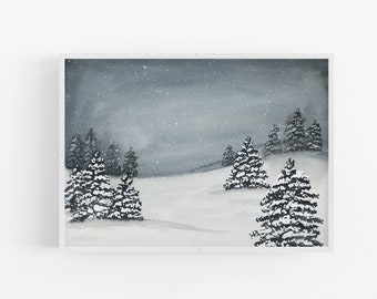 Watercolor Snowy Winter Scene Art Print / Holiday Watercolor Art Print / Hand Painted Wall Art / Watercolor Wall Art / Holiday Art