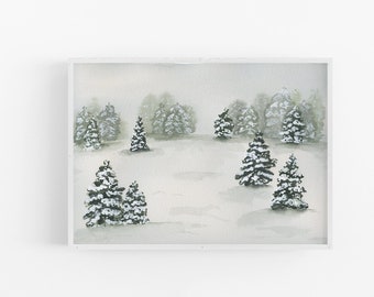 Watercolor Snowy Winter Scene Art Print / Holiday Watercolor Art Print / Hand Painted Wall Art / Watercolor Wall Art / Holiday Art