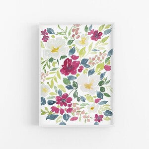 Bright Summer Floral Blooms Bouquet Art Print / Watercolor Floral Art Print / Hand Painted Wall Art / Watercolor Floral Wall Art