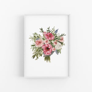 Wedding Bouquet Watercolor Floral Bouquet Art Print / Watercolor Floral Art Print / Hand Painted Wall Art / Watercolor Floral Wall Art