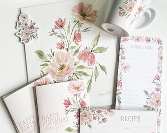 Garden Floral Bouquet Gift Bundle / Floral Greeting Cards / Holiday Gifts / Christmas Gift Bundle / Watercolor Floral Art