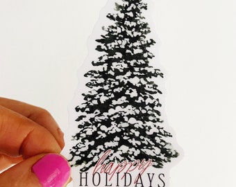Watercolor Holiday Sticker / Happy Holidays Sticker / Watercolor Sticker / Removable Waterproof Sticker / Drink Sticker / Laptop Sticker