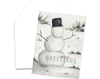 Watercolor Christmas Greeting Card / Watercolor Snowman Painting / Blank Greeting Cards / Watercolor Christmas Card / Christmas Cards