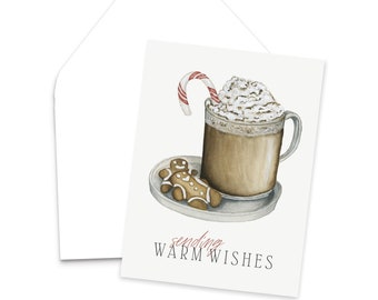 Watercolor Christmas Greeting Card / Watercolor Coffee and Cookies / Blank Greeting Cards / Watercolor Christmas Card / Christmas Cards