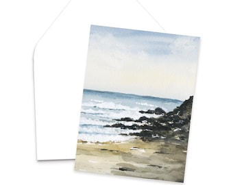 Sennen Beach Watercolor Greeting Card / Beach Painting / Blank Greeting Cards / Watercolor Landscape Notecard Set / Landscape Greeting Card