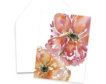 Big Floral Blooms Watercolor Greeting Card / Floral Watercolor Painting / Blank Greeting Cards / Floral Watercolor Card / Floral Card Set