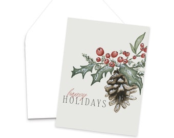 Holly Berry Christmas Greeting Card / Watercolor Christmas Painting / Blank Greeting Cards / Watercolor Christmas Card / Christmas Cards