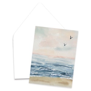 Pink Sunrise Watercolor Beach Greeting Cards / Landscape Painting / Blank Greeting Cards / Watercolor Landscape Notecard Set / Landscape Art