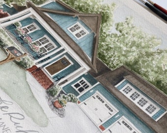 Custom Watercolor House Portrait 9x12 / Personalized Housewarming Gift / Watercolor House Painting / Realtor Closing Gift / First Home Gift