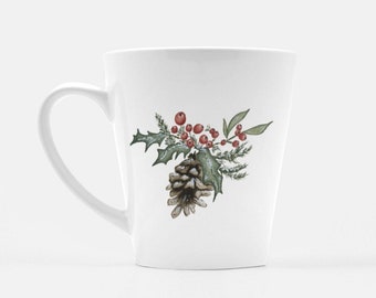 Holly Berry Latte Coffee Mug | 12 oz. | Ceramic Holiday Mug | Christmas Coffee Mug | Holiday Coffee Mug