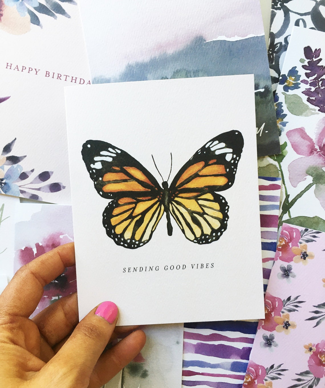 Sending Good Vibes Watercolor Note Cards / Watercolor Notecards / Blank ...