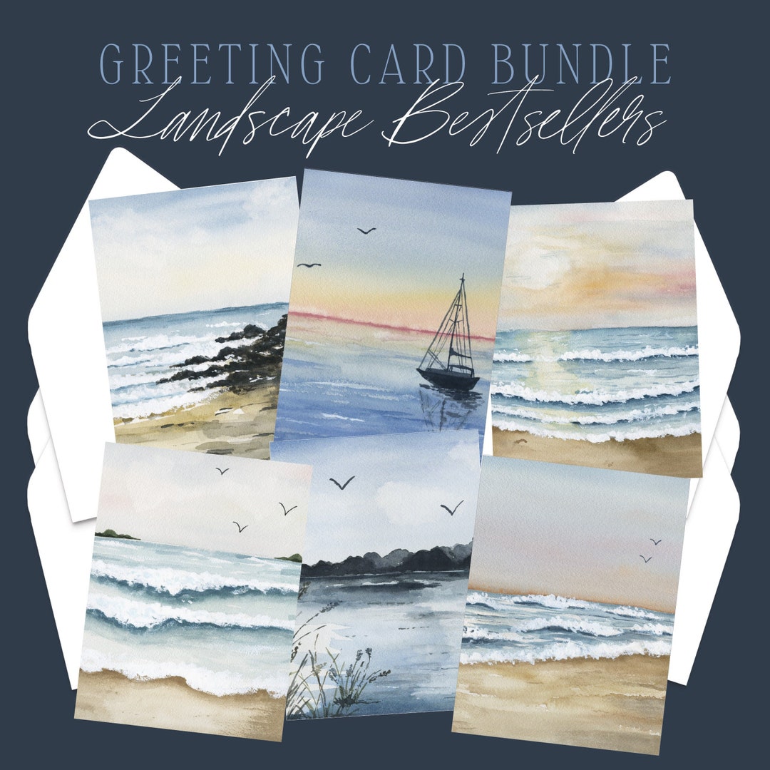 Watercolor Landscape Greeting Card Bundle / Landscape Painting / Blank ...