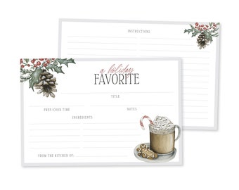 Watercolor Christmas Recipe Cards | Recipe Book Cards | Family Recipe Cards | Keepsake Holiday Recipe Cards | Holiday Watercolor Cards