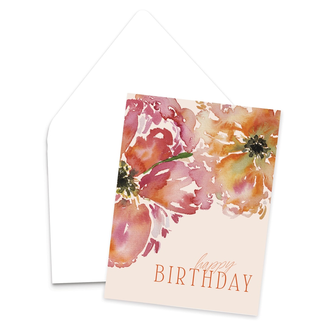 Watercolor Floral Happy Birthday Greeting Card / Floral Watercolor ...
