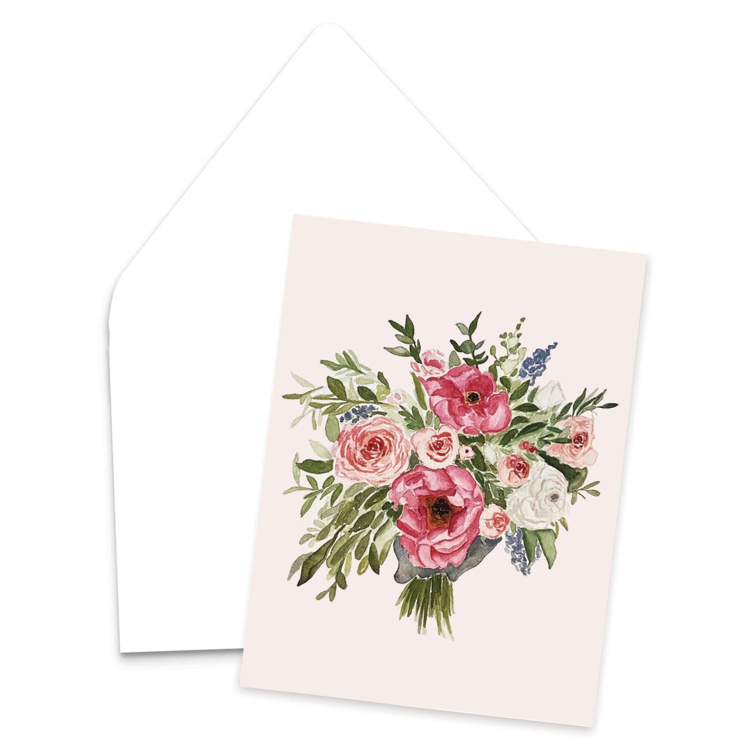 Wedding Bouquet Watercolor Greeting Card / Floral Watercolor Painting ...