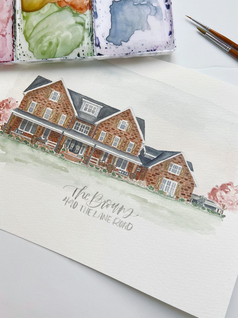 Custom Watercolor House Portrait 9x12 / Personalized Housewarming Gift ...