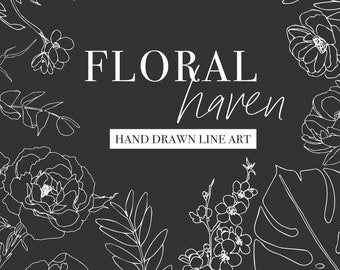 Floral Haven | Hand Drawn Floral Graphics Collection | sketch botanical hand drawn flowers clipart black and white floral clip art foliage