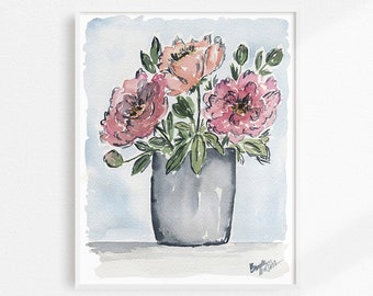 Original Watercolor Floral Painting | Sketchy Floral Watercolor Wall Art | Original Watercolor | Gift for Her | Floral art | Floral Decor