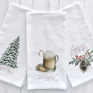 Watercolor Christmas Tea Towel Bundle, Christmas Dish Towel, Holiday Tea Towel, Farmhouse Christmas, Christmas Cookies, Yuletide Greeting