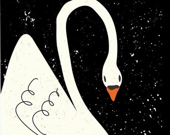 Swan. Delicate swan at night. Wild animal. Art for kids. Printable, instant downloadable.