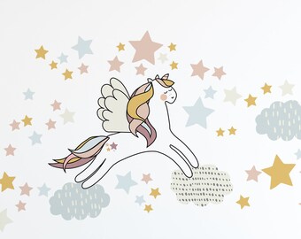 UNICORN. Sticker with a unicorn running on clouds. Self adhesive, peel and stick vinyl. Unicorns are real! We believe in unicorns!