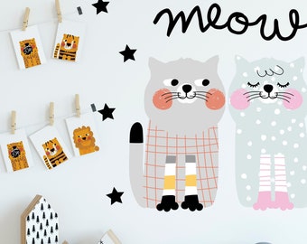 Wall decal for kids with cats. Removable Self Adhesive vinyl. Nursery decal. vinyl, Eco water based non toxic inks