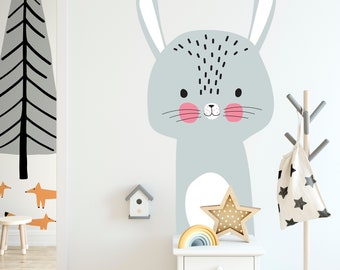 Wall decal for kids with rabbit. Removable Self Adhesive vinyl. Scandinavian motif. vinyl, Eco water based non toxic inks