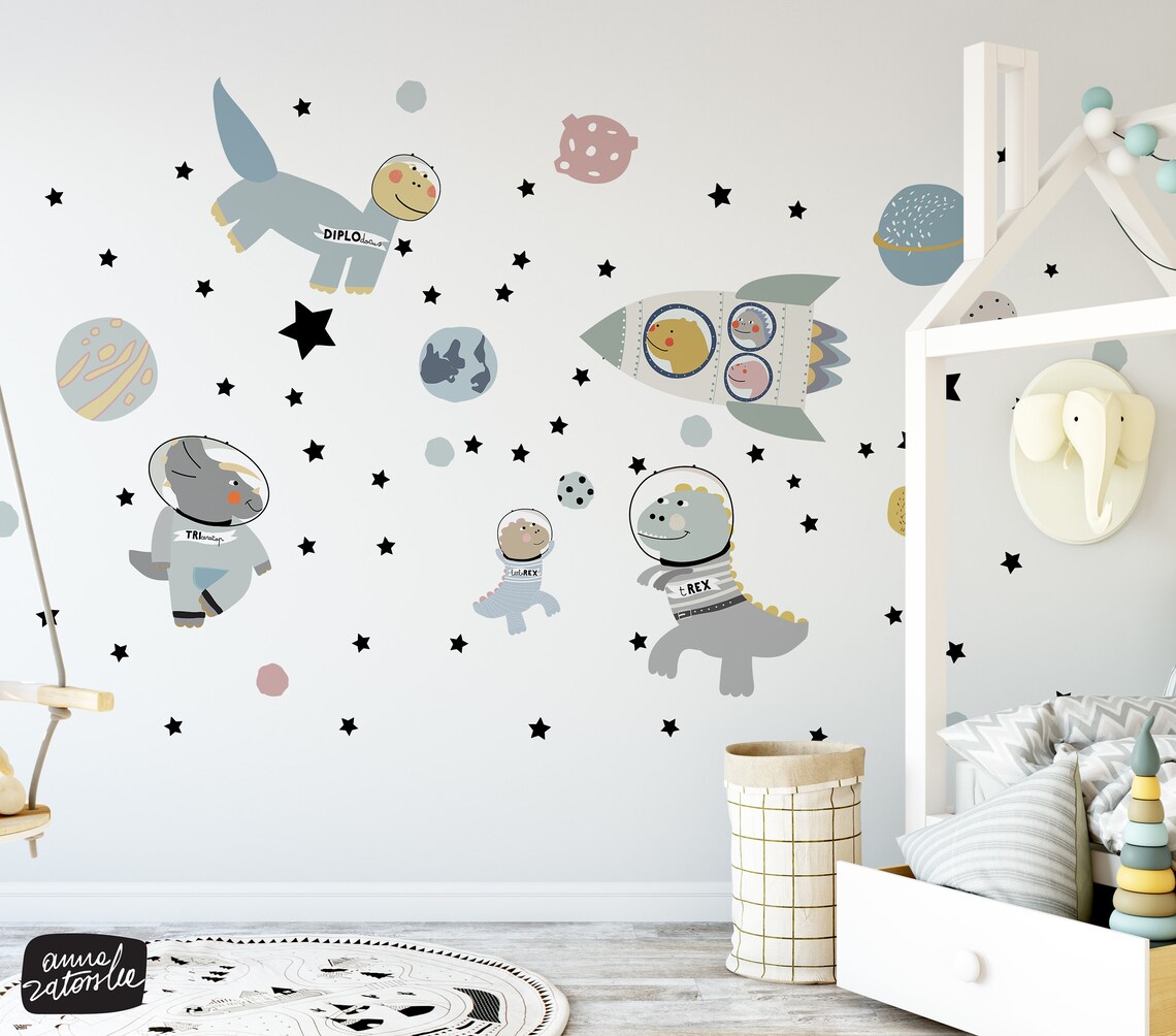 Dinosaurs in Outer Space. Wall Stickers for Kids With Trex Etsy