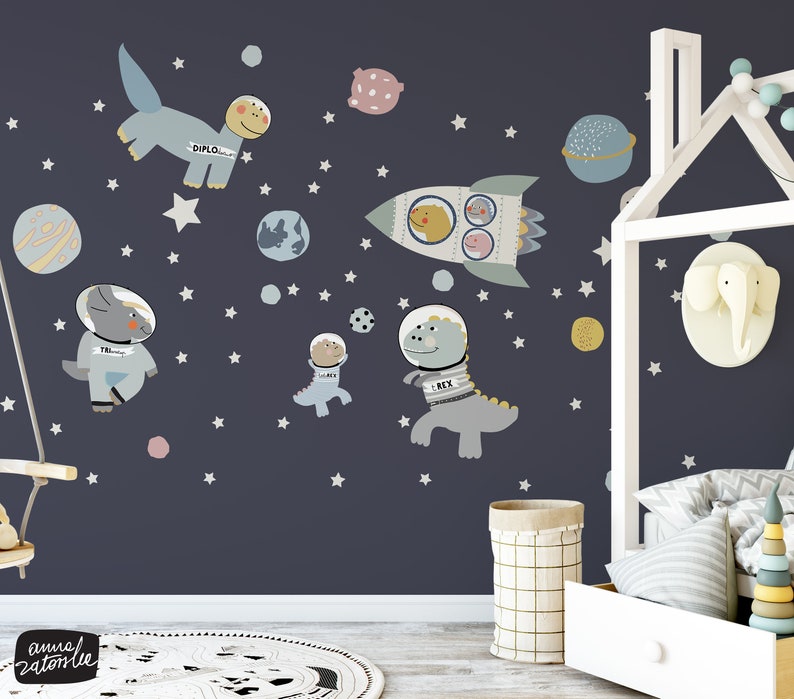 Dinosaurs in outer space. Wall stickers for kids with trex Etsy
