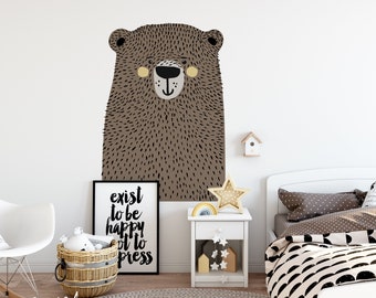 SWEET wall sticker for kids with brown bear. Removable Self Adhesive vinyl. Nursery decal. vinyl, Eco water based non toxic inks