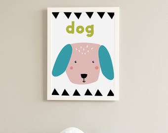 D pour chien. Illustration douce pour les enfants. Décoration de chambre d'enfant. Imprimable et téléchargeable instantanément.