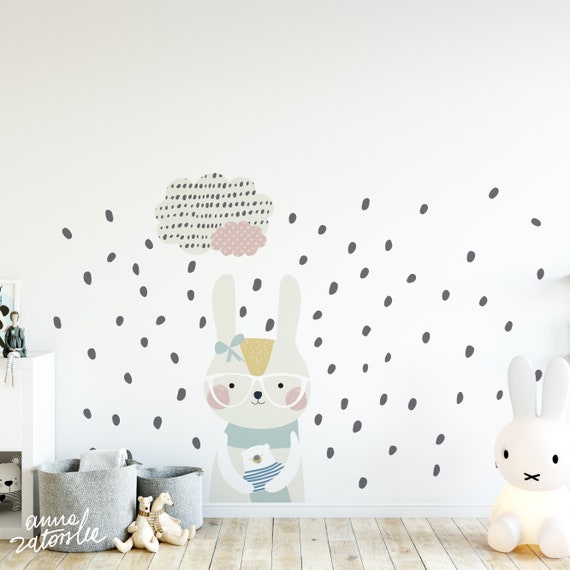 Sweet rabbit wall sticker for kids. Rabbit clouds and | Etsy