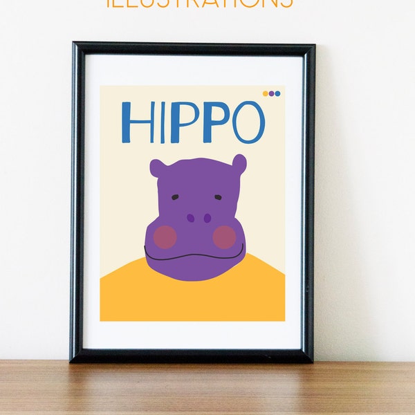 H is for hippo. Safari animal. Nursery Poster. Printable art.