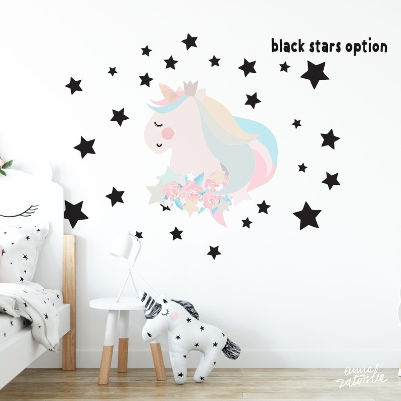 unicorn wall decal unicorn head wall sticker UNICORN and stars unicorn room decor rainbow room decor